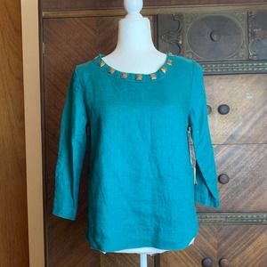Linen Blouse Shirt NWT Teal Small
